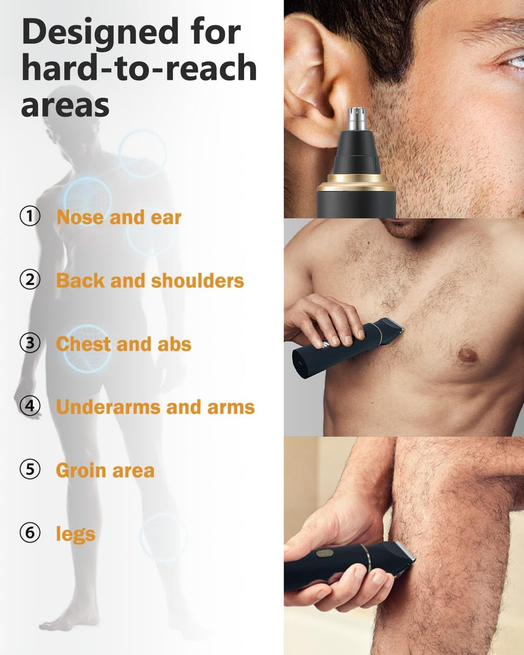 Men's 3-in-1 Waterproof Body Hair Trimmer – USB-C Rechargeable