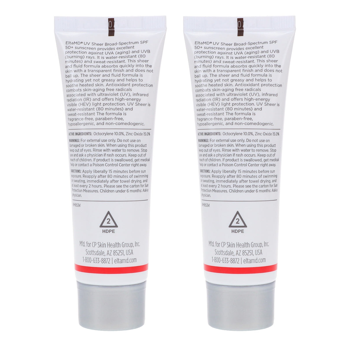 2 Pack EltaMD UV Sheer Broad Spectrum SPF 50+ Facial Sunscreen 1.7 oz