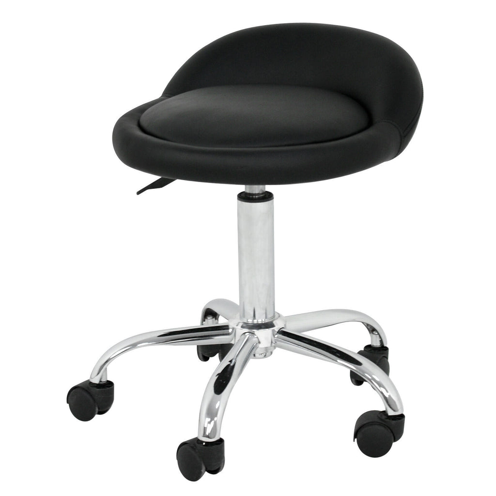 Adjustable Salon Stool with Backrest and Swivel Castors - Black
