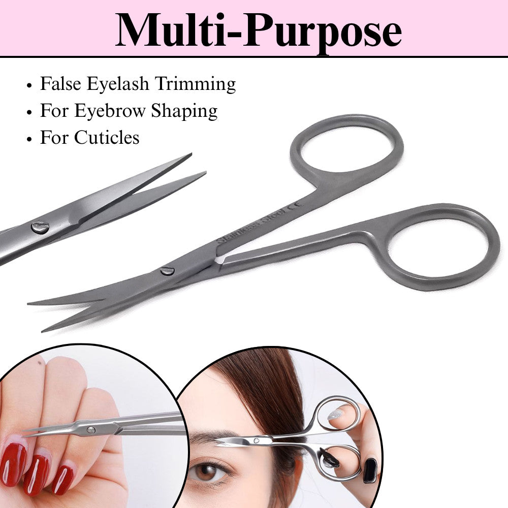 Stainless Steel Curved Tip Scissors for Beard, Nose, Ear & Eyebrow Trimming - 4 Inch