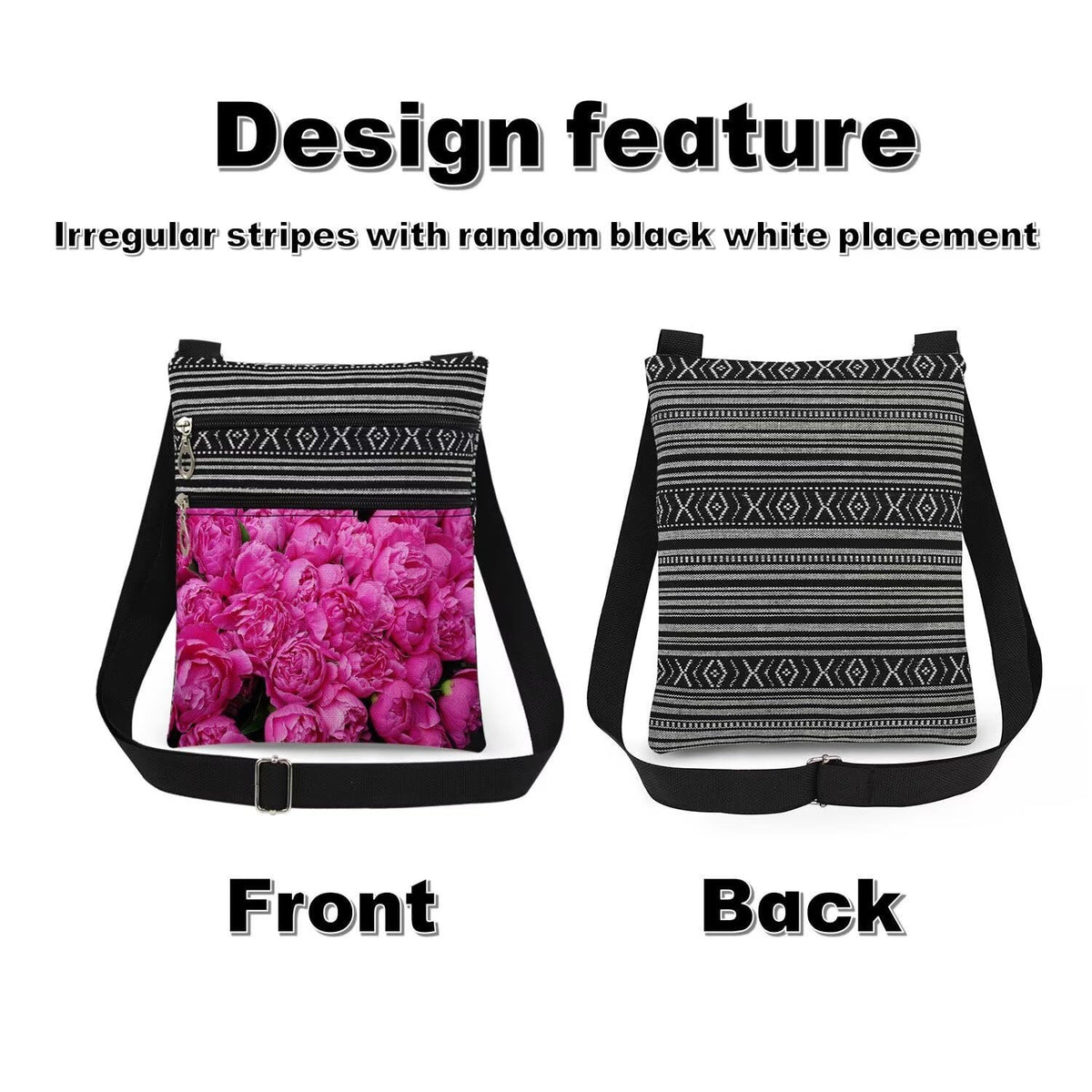 Pink Floral Crossbody Bag with Adjustable Shoulder Strap for Women & Teens