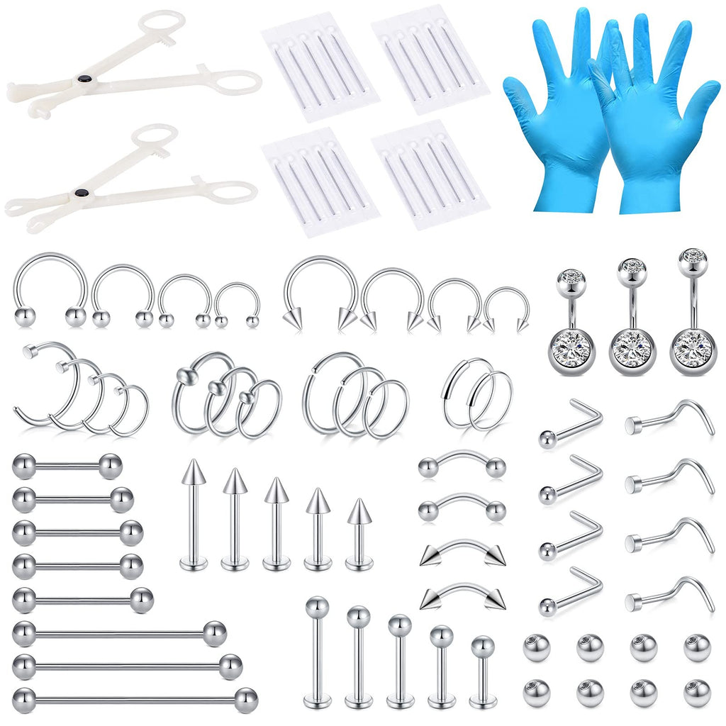 75Pcs Mixed-Size Piercing Kit Set 316L Stainless Steel Needles & Tools
