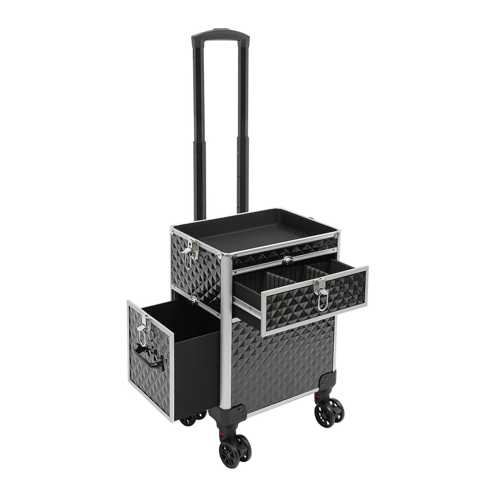 Rolling Makeup Case Travel Cosmetic Storage Trolley with Lock & Wheels