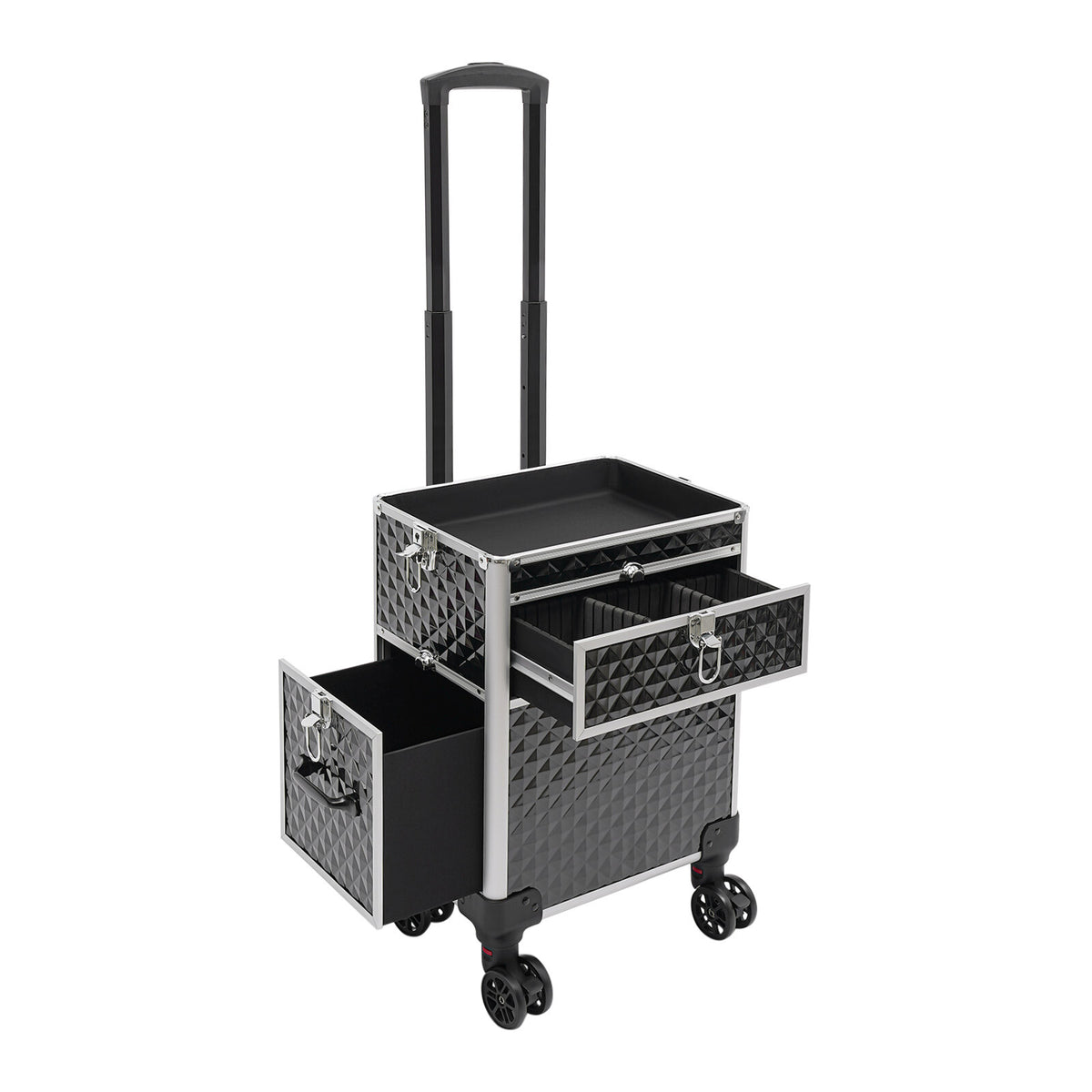 Rolling Makeup Case Travel Cosmetic Storage Trolley with Lock & Wheels
