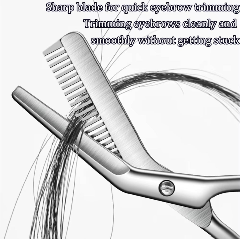 Precision Stainless Steel Eyebrow Trimmer Scissors with Comb - Grooming Tool