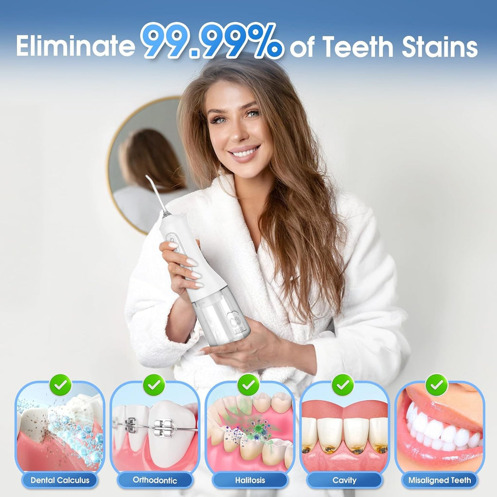 Cordless Dental Water Flosser with 5 Jet Tips, 300ML Rechargeable Oral Irrigator
