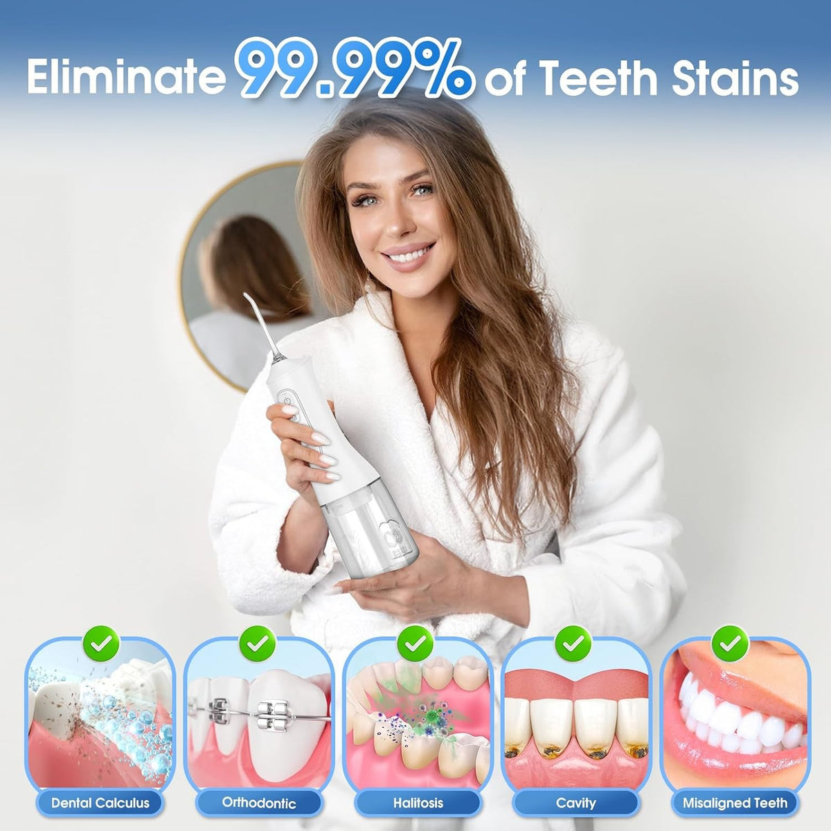 Cordless Dental Water Flosser with 5 Jet Tips, 300ML Rechargeable Oral Irrigator