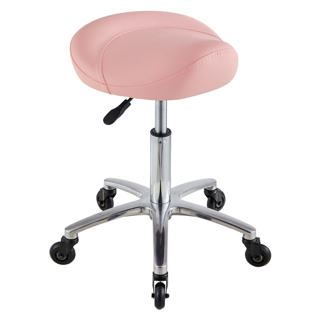 Pink Saddle Salon Stool with Hydraulic Height Adjustment and 360° Swivel