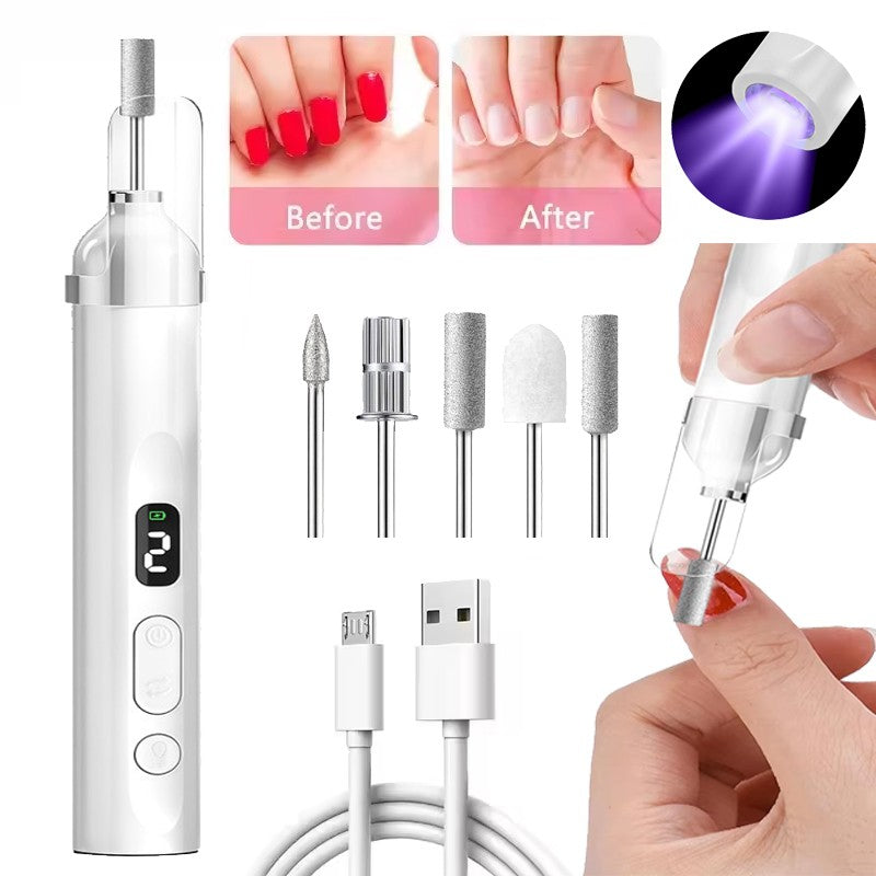 Cordless Electric Nail Drill for Thick Toenails Manicure Pedicure Set with UV Lamp & 6 Grinding Heads