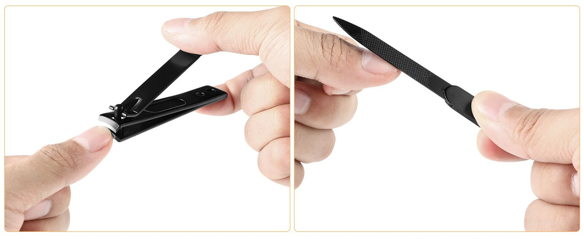 9-Piece Stainless Steel Tweezers and Nail Clippers Set with Leather Case