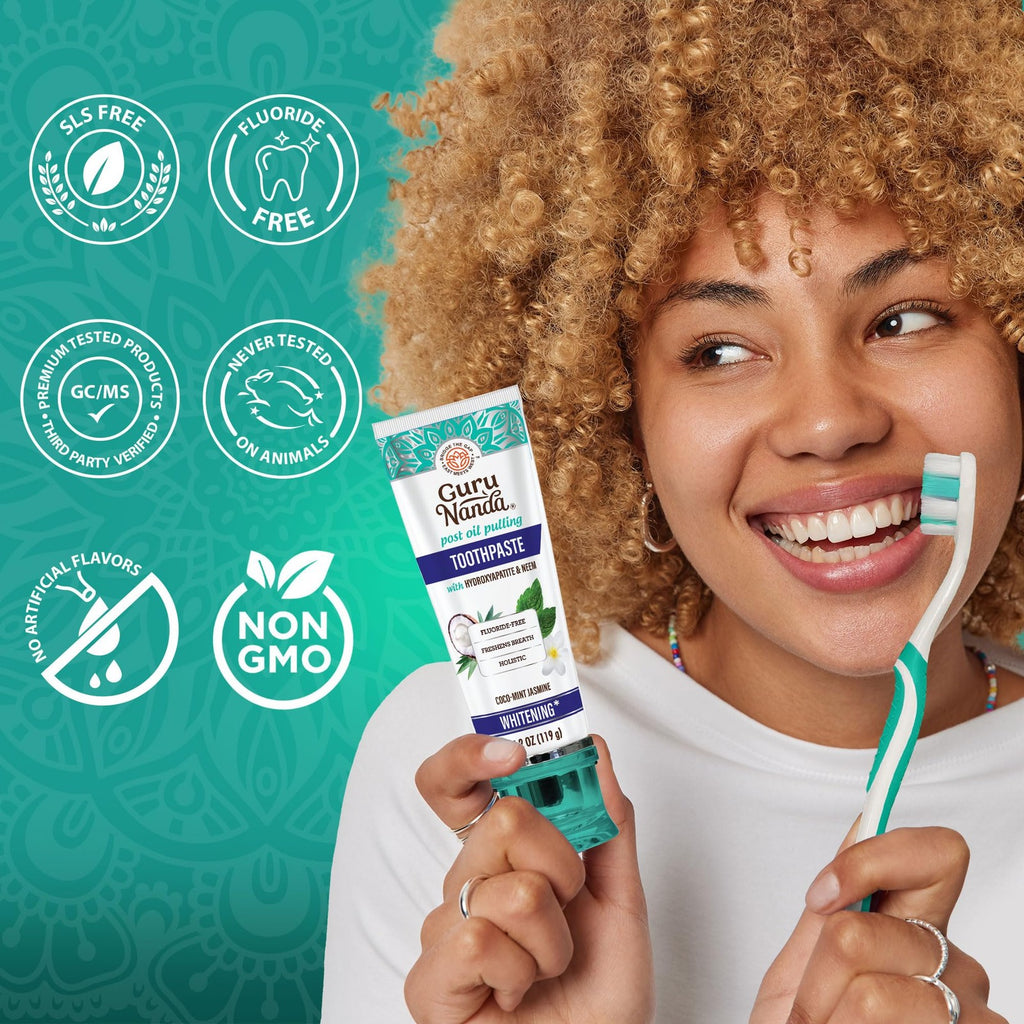Natural Whitening Toothpaste with Hydroxyapatite & Tongue Scraper - Fluoride-Free, Sensitive Care