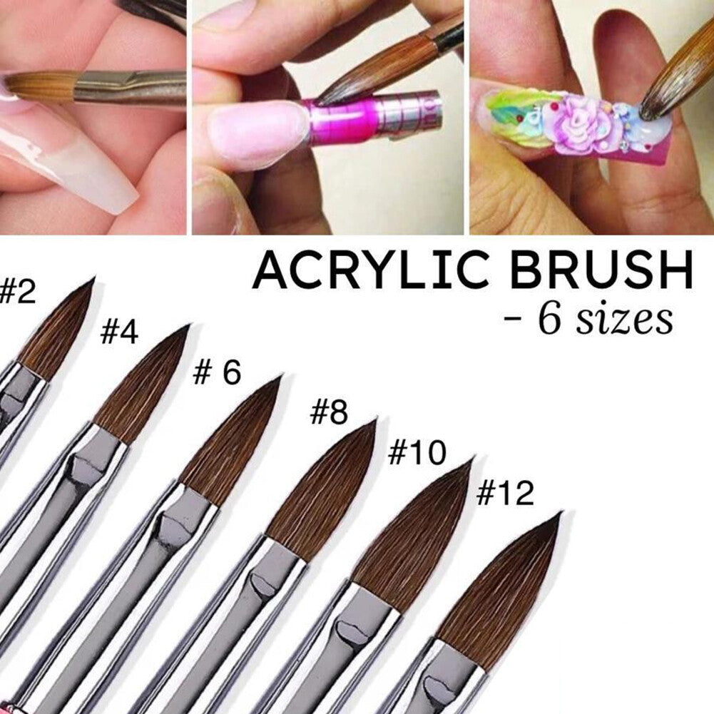 Acrylic Nail Brush Set 6 Sizes Kolinsky Sable Hair for Nail Art & Gel Application