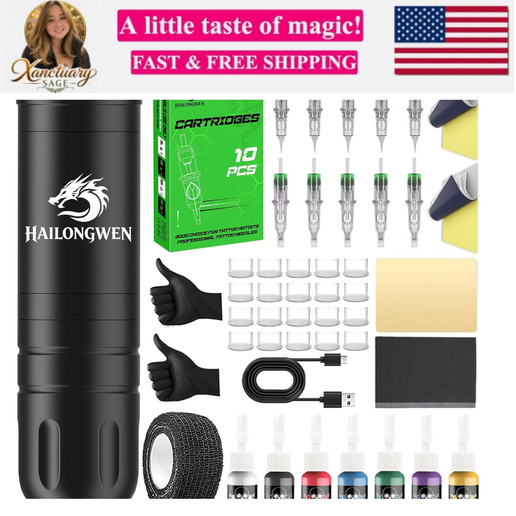 Wireless Tattoo Pen Kit Starter Set with Ink & Needles for Beginners