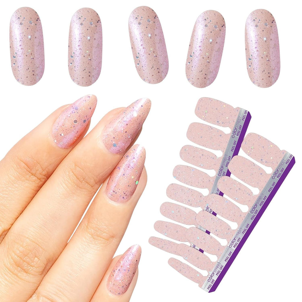 Sparkly Marilyn Monroe Nail Strips - Holographic Rosé Champagne Design