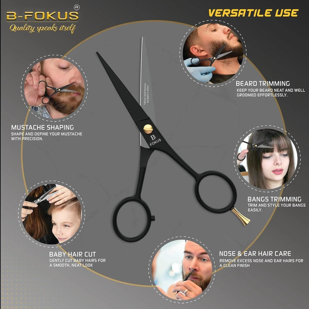 Professional 5-Inch Beard & Mustache Scissors - High Carbon Stainless Steel