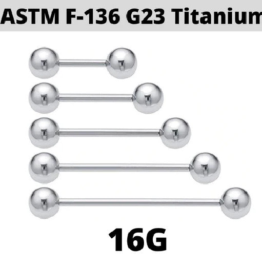 Implant Grade Titanium Tongue Barbell 16G Tragus Piercing Jewelry - 5/16" to 5/8" Lengths