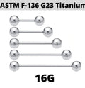 Implant Grade Titanium Tongue Barbell 16G Tragus Piercing Jewelry - 5/16" to 5/8" Lengths