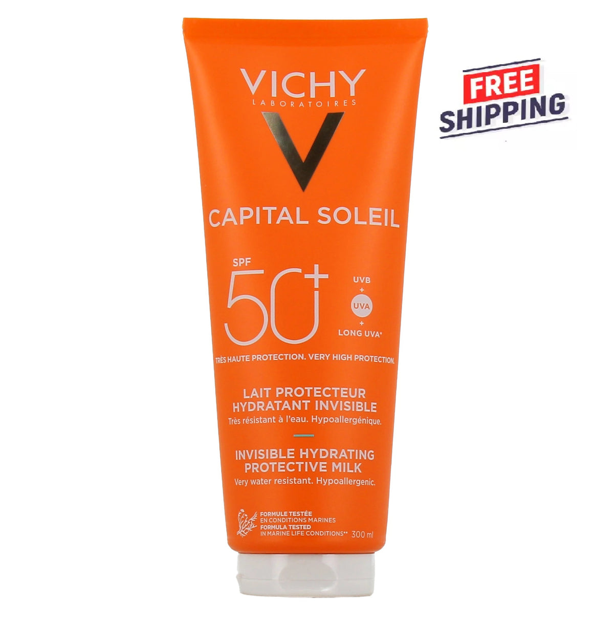 Vichy SPF50 Invisible Protective Hydrating Sunscreen Milk 300ml - 2 Pack