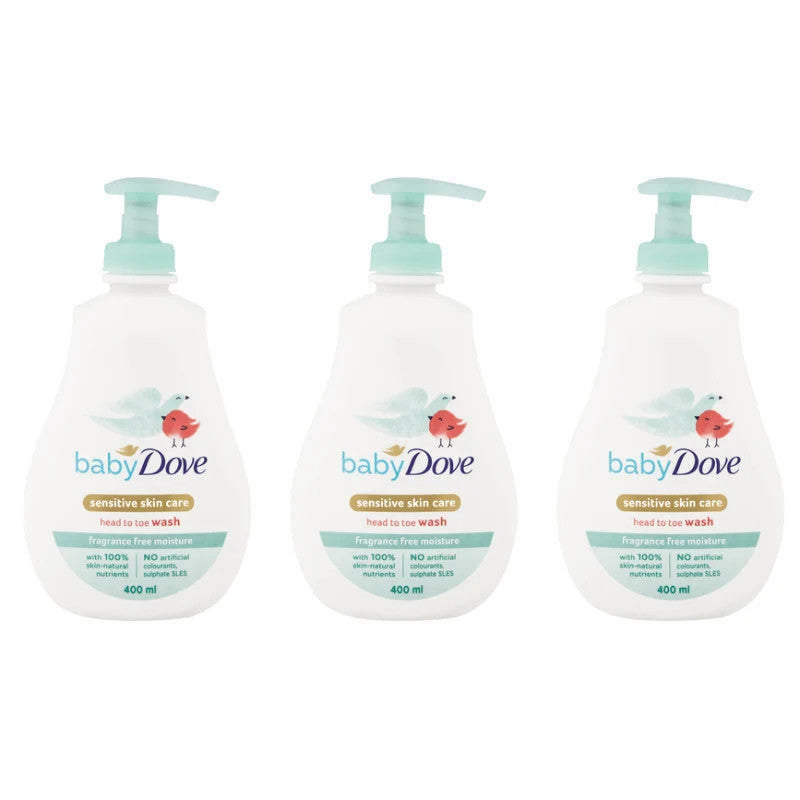 3 Pack Baby Head to Toe Wash Sensitive Moisture 400ml - Gentle & Hypoallergenic