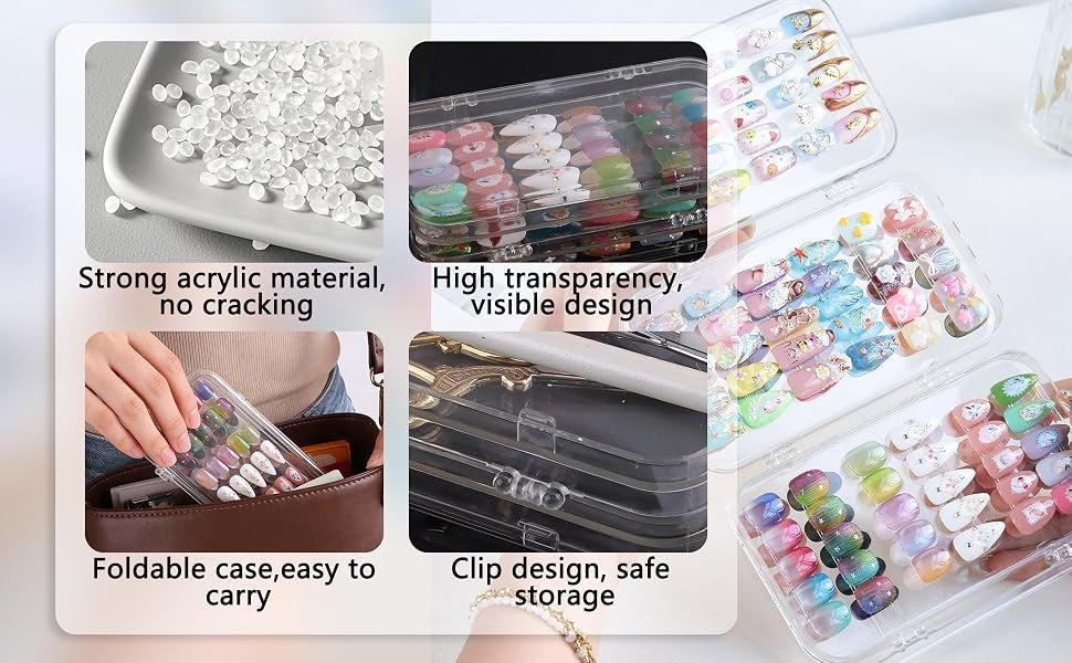 Press On Nail Organizer Case - Compact Clear Acrylic Storage for Nail Tips