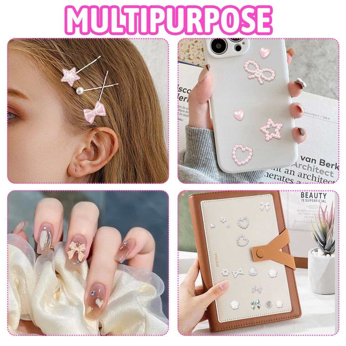 Nail Charms Set with 3D Flowers Gems Pearls Rhinestones DIY Kit