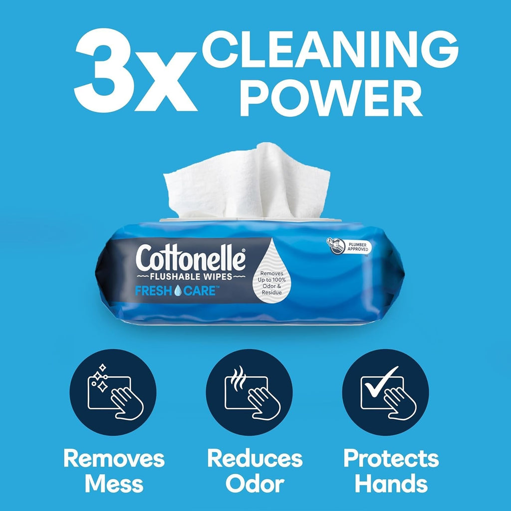 Adult Flushable Wet Wipes - 4 Flip-Top Packs, Gentle & Odor-Removing