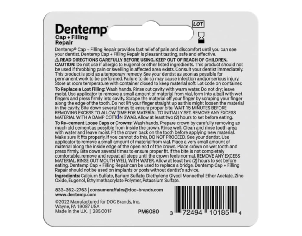 Dental Repair Kit for Loose Caps & Lost Fillings - Temporary Fix
