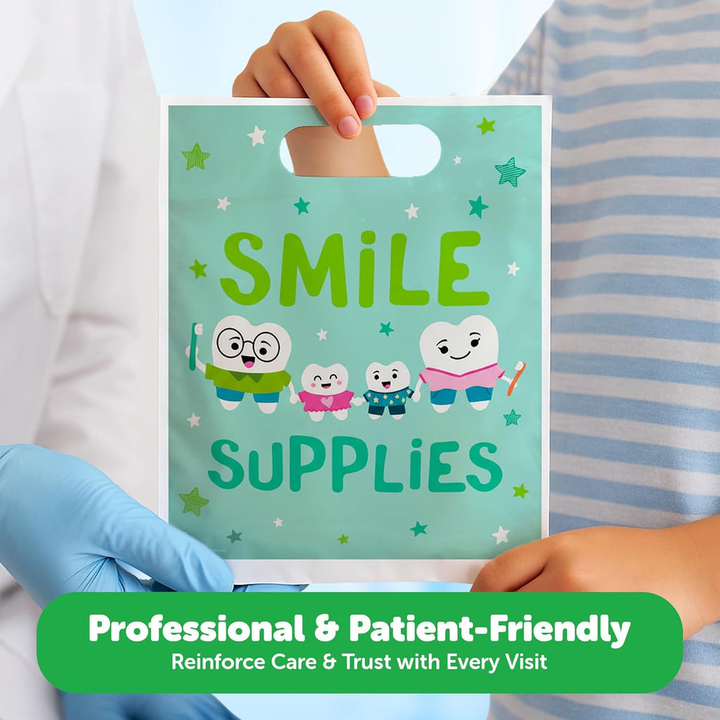 Dental Goodie Bags 100 Pack - Kids & Adults Oral Care Gift Bags with Handles