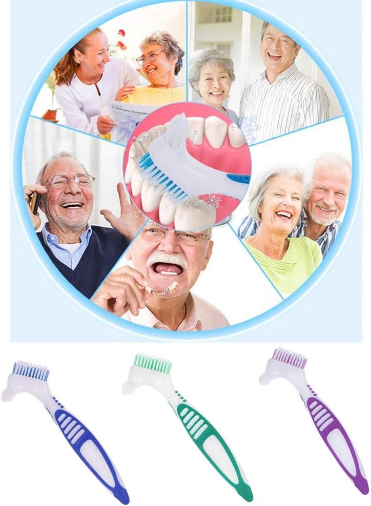 Denture Cleaning Brush Set - Portable False Teeth Brushes with Multi-Layered Soft Bristles