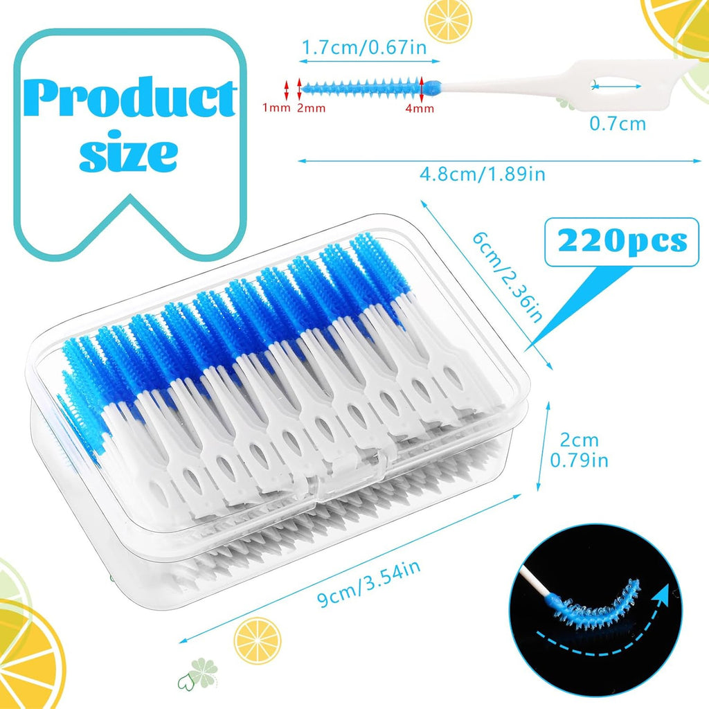 Silicone Interdental Brushes Set with Case - 220 Clean Oral Hygiene Picks