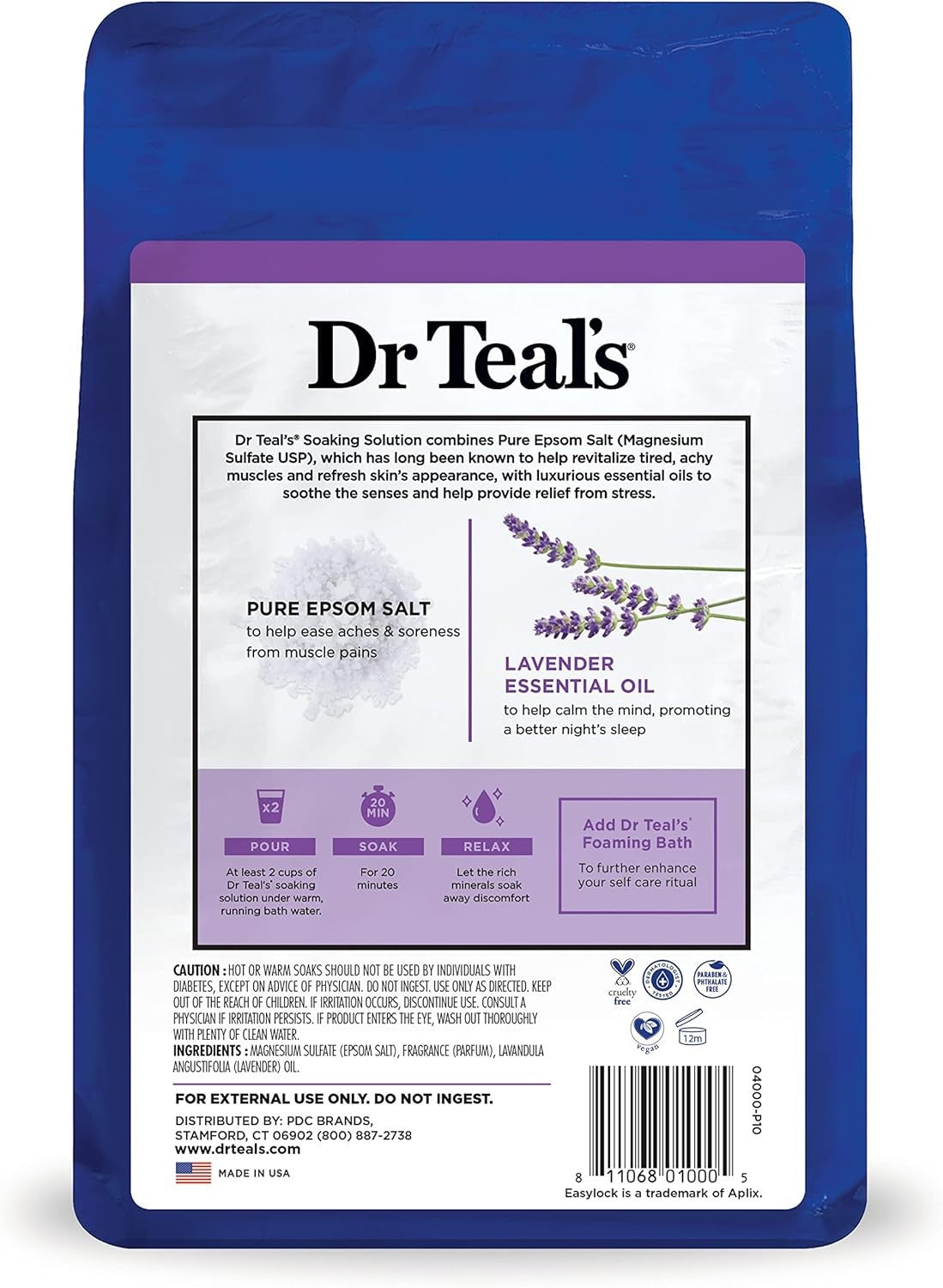Lavender Epsom Salt Soaking Solution for Relaxation and Sleep - 3 lb