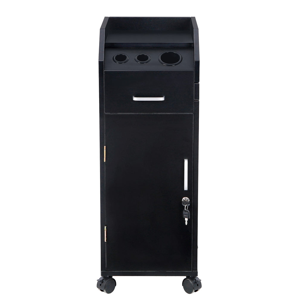 Rolling Hair Salon Station Locking Cabinet with 4 Drawers & 3 Tool Holes