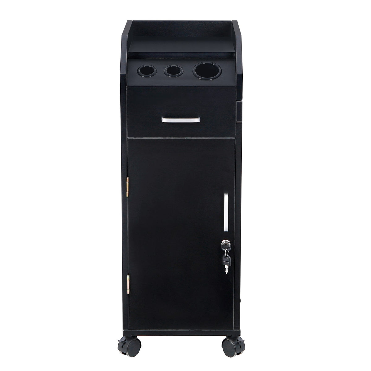 Rolling Hair Salon Station Locking Cabinet with 4 Drawers & 3 Tool Holes