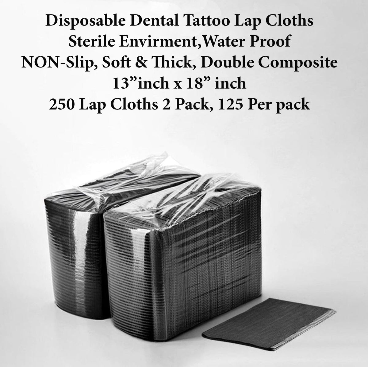 Disposable Tattoo Bibs 2 Pack 18 x 13.5 in Black • Water-Resistant Lap Cloths