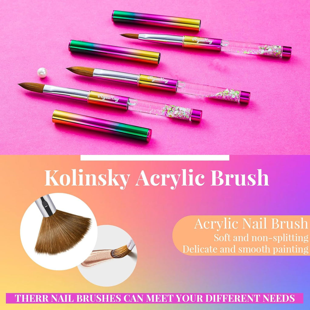 Kolinsky Nail Art Brush Set - Acrylic, Precision & Fine Detail Brushes, 3 Pieces