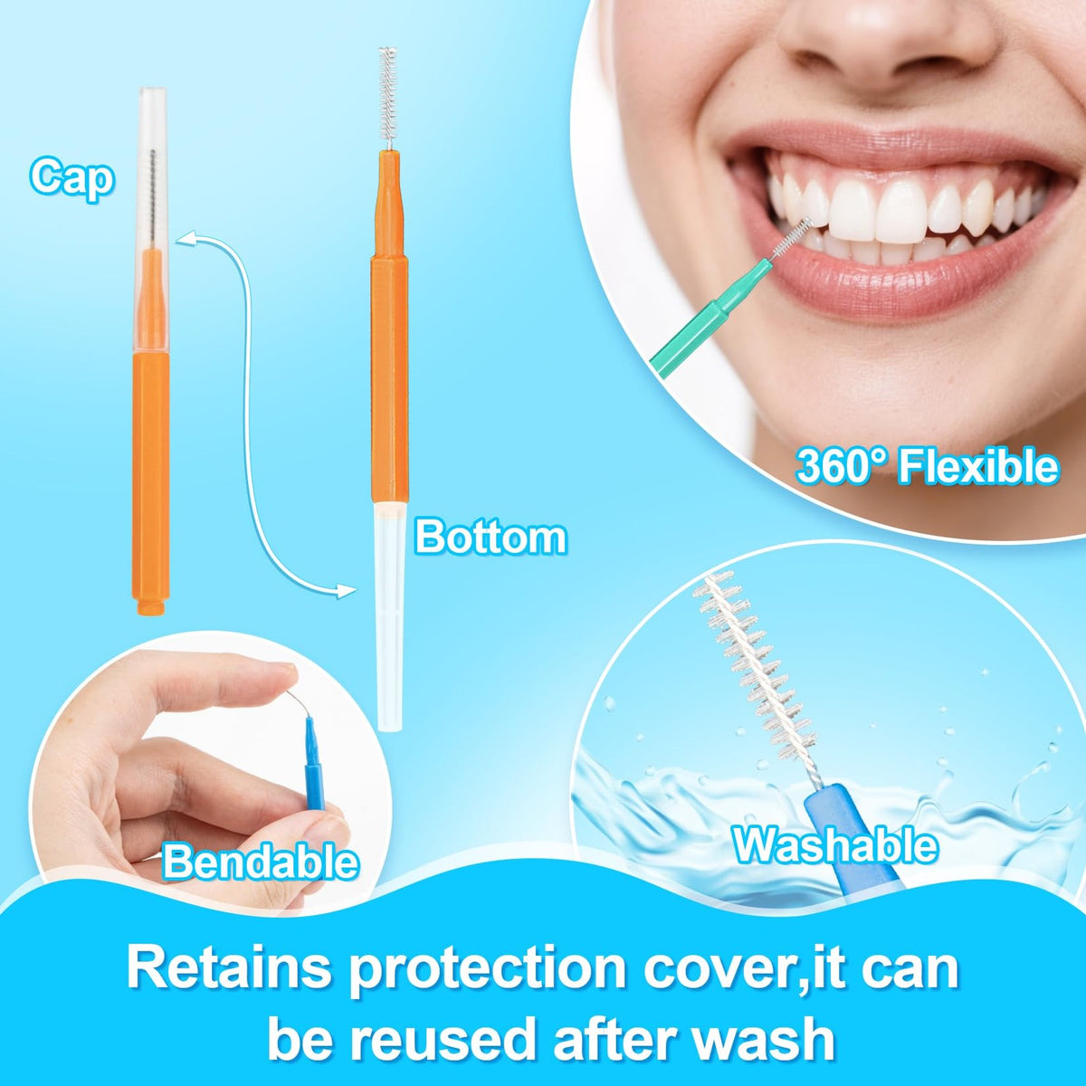 Disposable Interdental Brushes for Braces 100 Pack - Oral Care Floss Picks