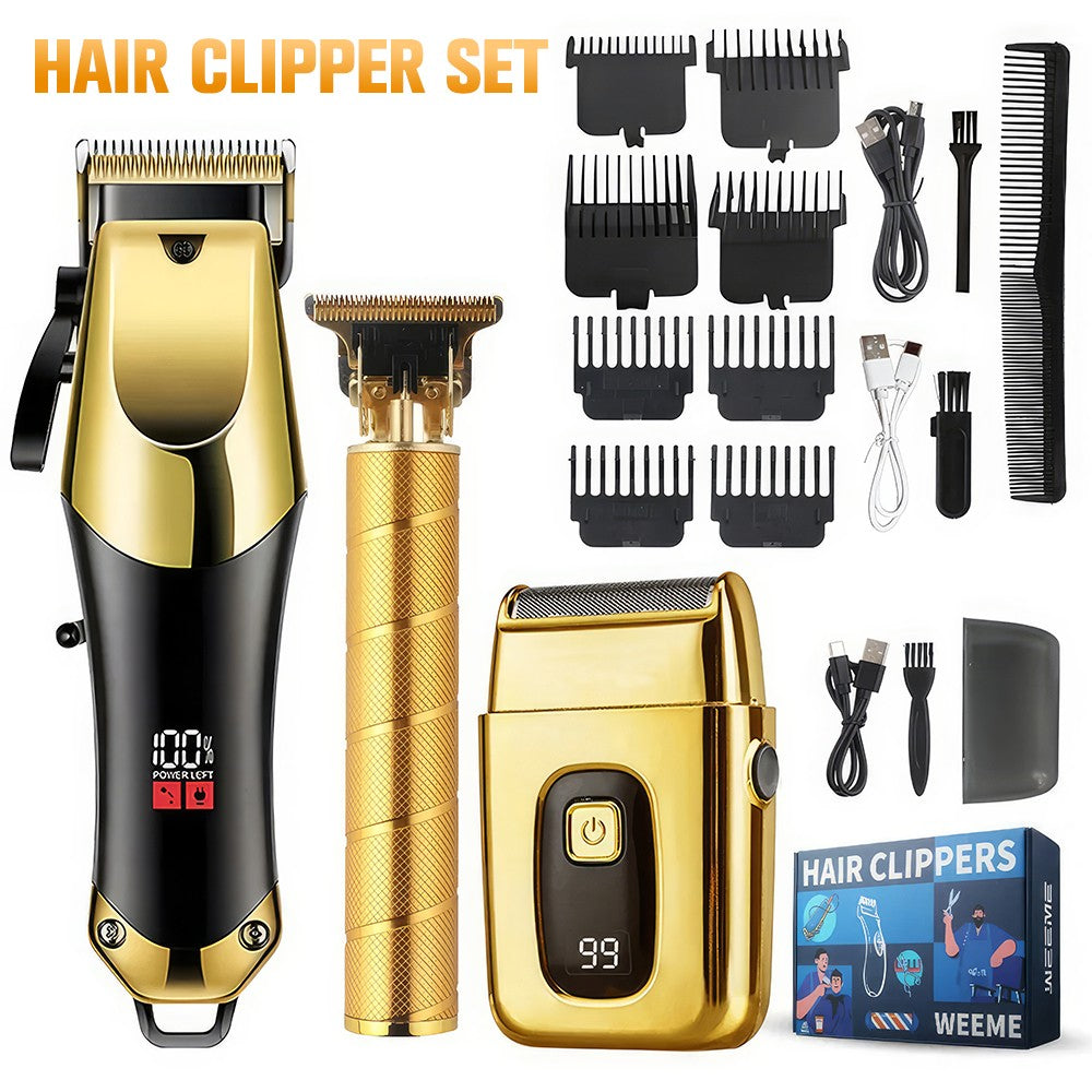Men's Cordless Hair Cutting & Beard Trimmer Set with LED Display, 3-Piece Grooming Kit