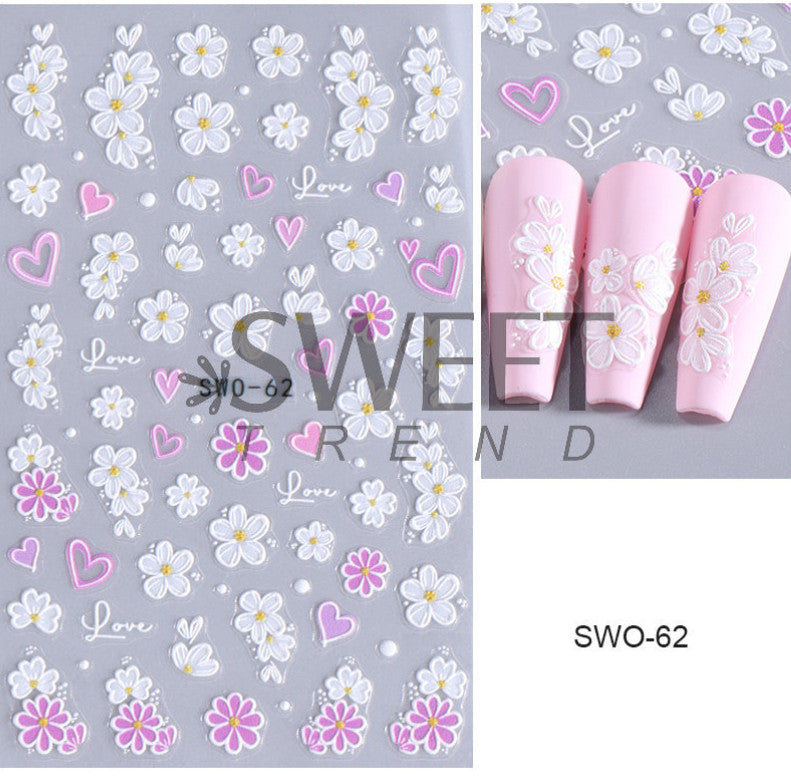 5D Embossed Nail Art Stickers Decals - Floral Heart Balloon Star Designs