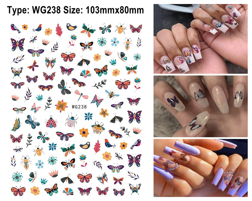 Butterfly and Bird Nail Decal Stickers for Nail Art - Assorted Designs