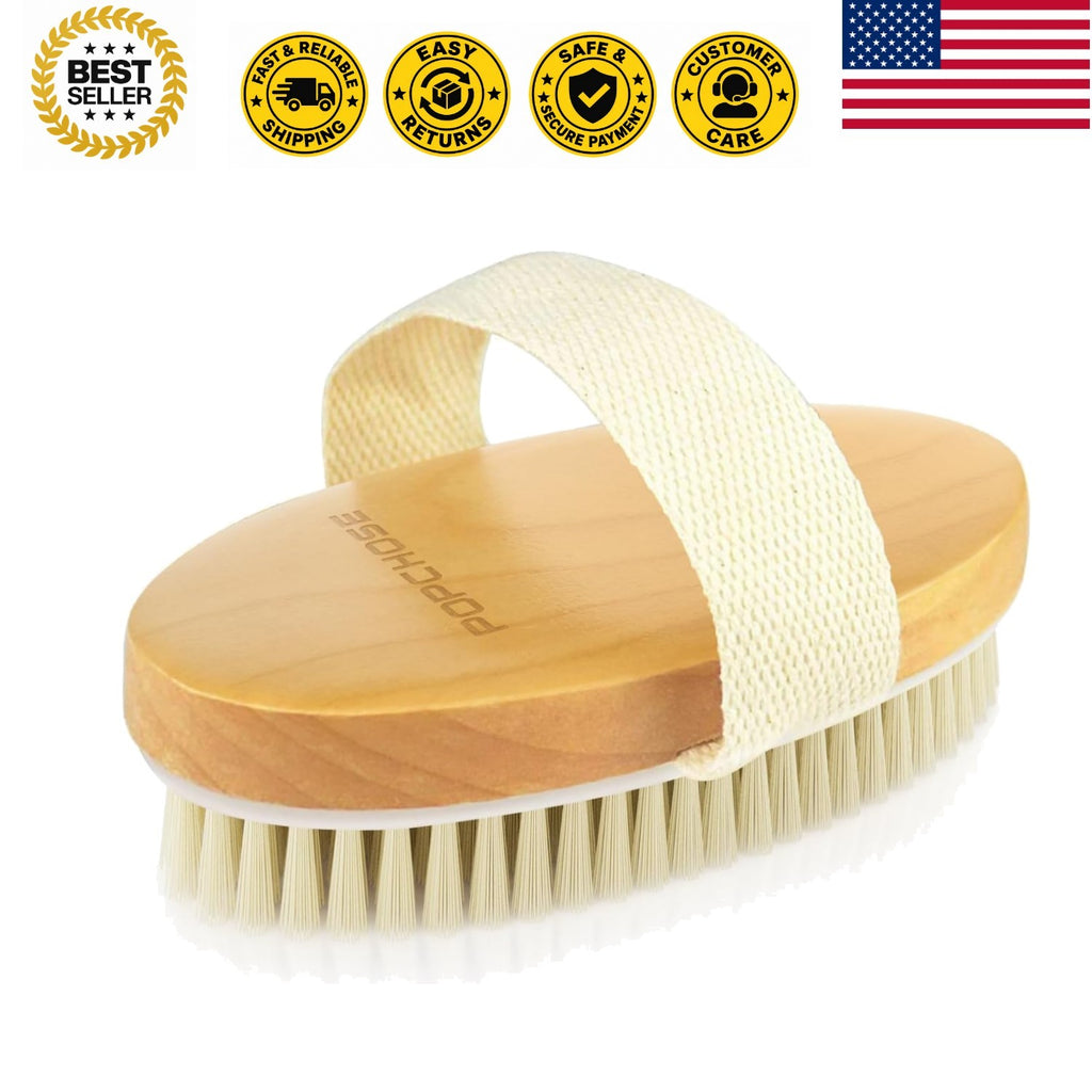 Lymphatic Drainage Dry Body Brush with Natural Boar Bristles and Wooden Handle