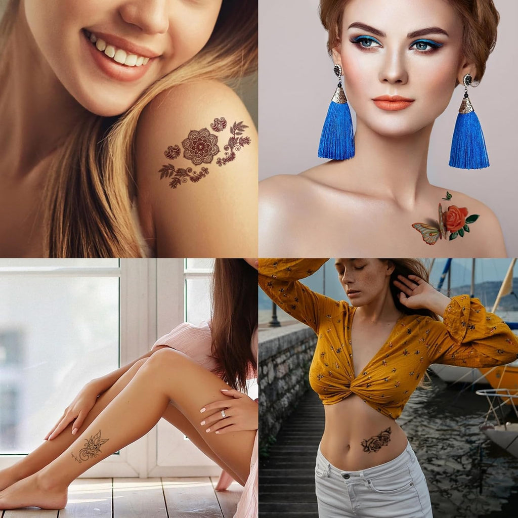 82 Sheets Floral Temporary Tattoos - Roses, Butterflies, Multicolor