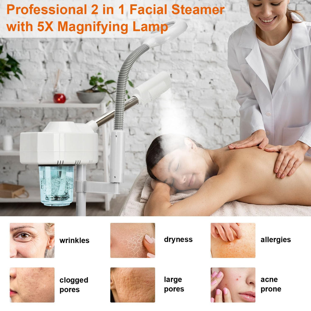 Professional 2-in-1 Facial Steamer with 5X Magnifying Lamp - Home Spa Equipment