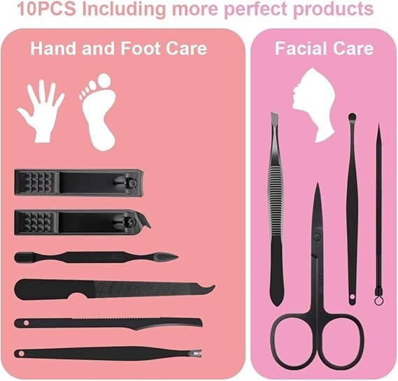 10PCS Manicure Nail & Grooming Kit with Clippers Scissors & Tools
