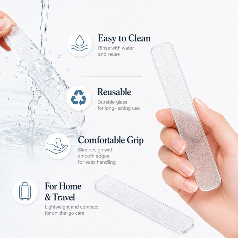 2-Pack Crystal Glass Nail Files Set for Manicure Pedicure Shaping with Case