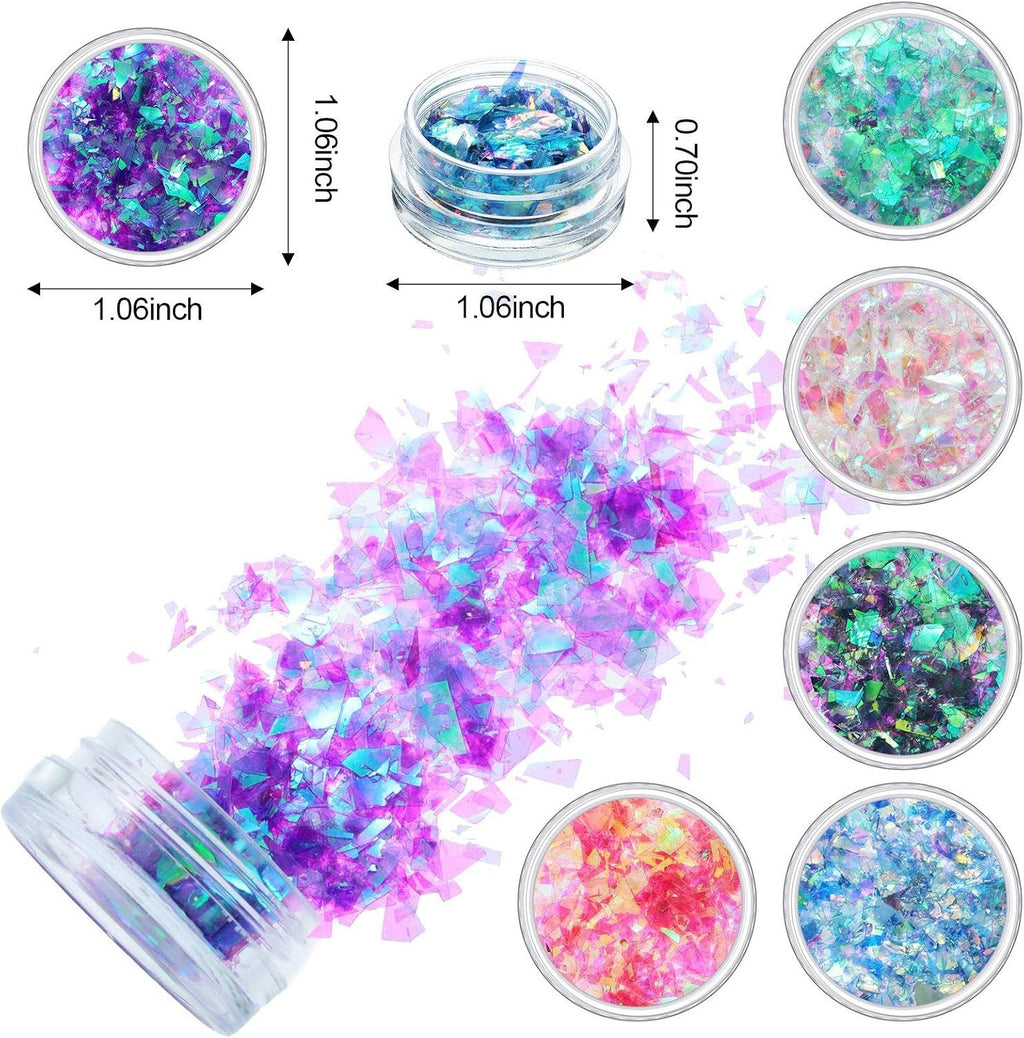 18 Boxes Iridescent Chunky Glitter Flakes for Nails & Makeup - Holographic Sequin Set