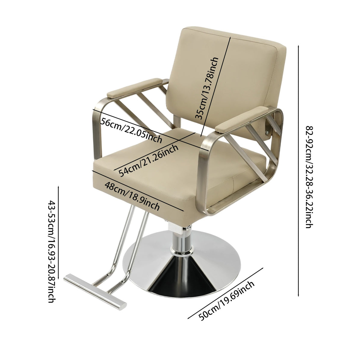 Stainless Steel Salon Chair with Beige Swivel Seat, Height Adjustable 82-92cm
