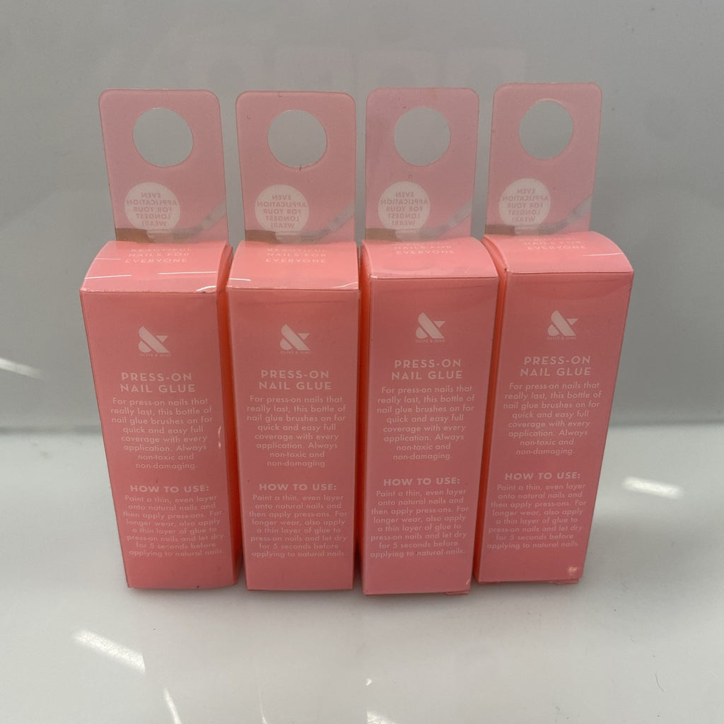 Olive & June Brush-On Nail Glue - Non-Toxic Nail Adhesive 0.24oz (4 Pack)