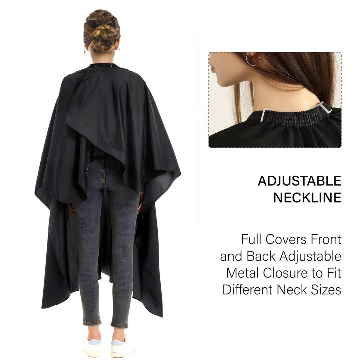 Waterproof Barber Cape for Men & Women - Large 64 x 56 Inches, Adjustable Neck, Black