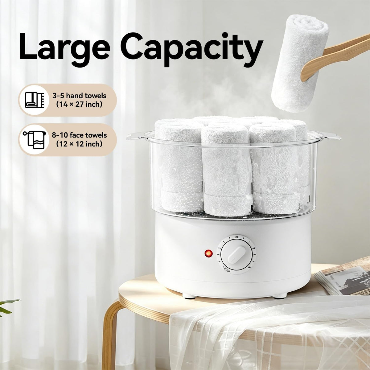 Mini Hot Towel Warmer with 1-Minute Steam and 60°C Heat, Small White