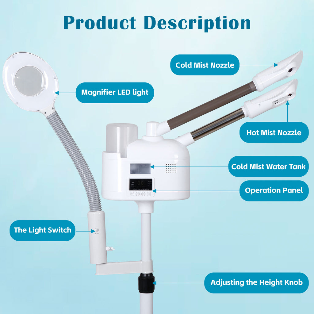 Professional 3-in-1 Facial Steamer with Magnifying Lamp Hot & Cold Mist